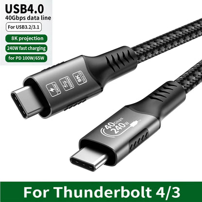 USB4 Cable 40Gbps 240W Thunderbolt 4 Type C Fast Charging Cable