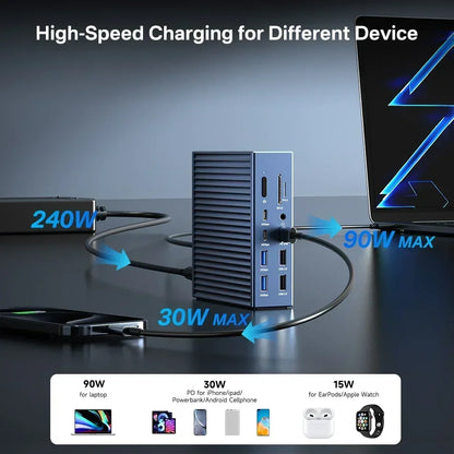 Acasis 21 in 1 Docking Station 8K/60HZ 40Gbps Thunderbolt Hub 240W Input Power 90W Output