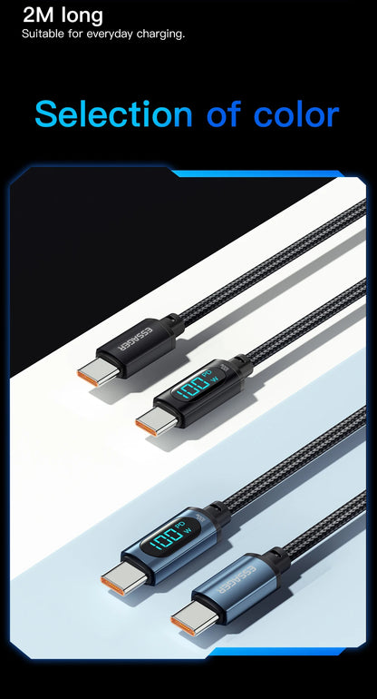 كابل شحن سريع 100 وات من USB-C إلى USB-C مع شاشة 