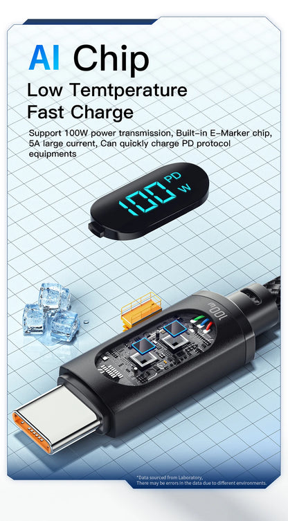 Fast Charging Cable 100W USB-C to USB-C with Display