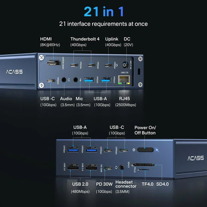 Acasis 21 in 1 Docking Station 8K/60HZ 40Gbps Thunderbolt Hub 240W Input Power 90W Output