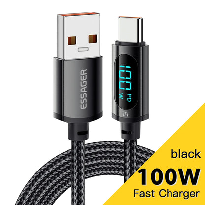 كابل شحن سريع 100 وات من USB-C إلى USB-C مع شاشة 