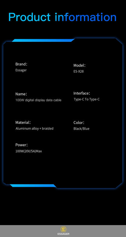 Fast Charging Cable 100W USB-C to USB-C with Display