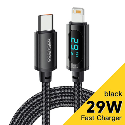 كابل شحن سريع 100 وات من USB-C إلى USB-C مع شاشة 