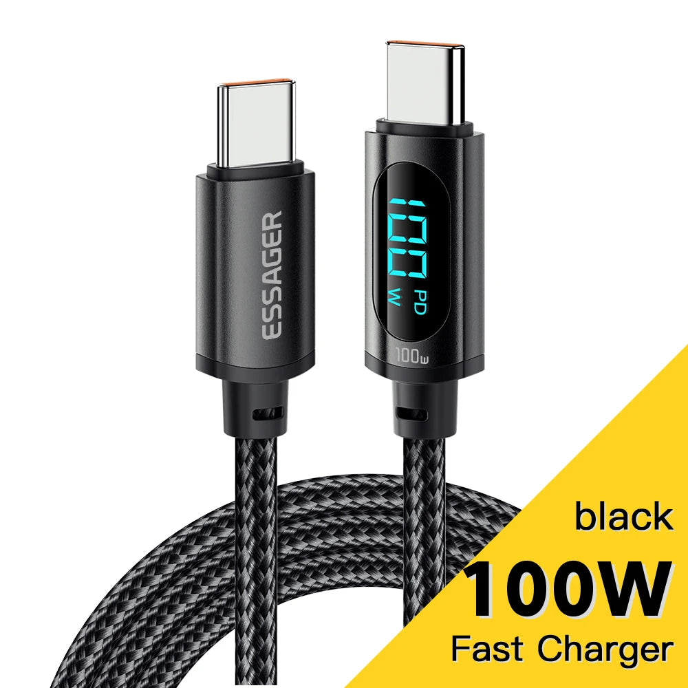 كابل شحن سريع 100 وات من USB-C إلى USB-C مع شاشة 