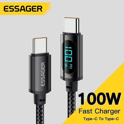 كابل شحن سريع 100 وات من USB-C إلى USB-C مع شاشة 