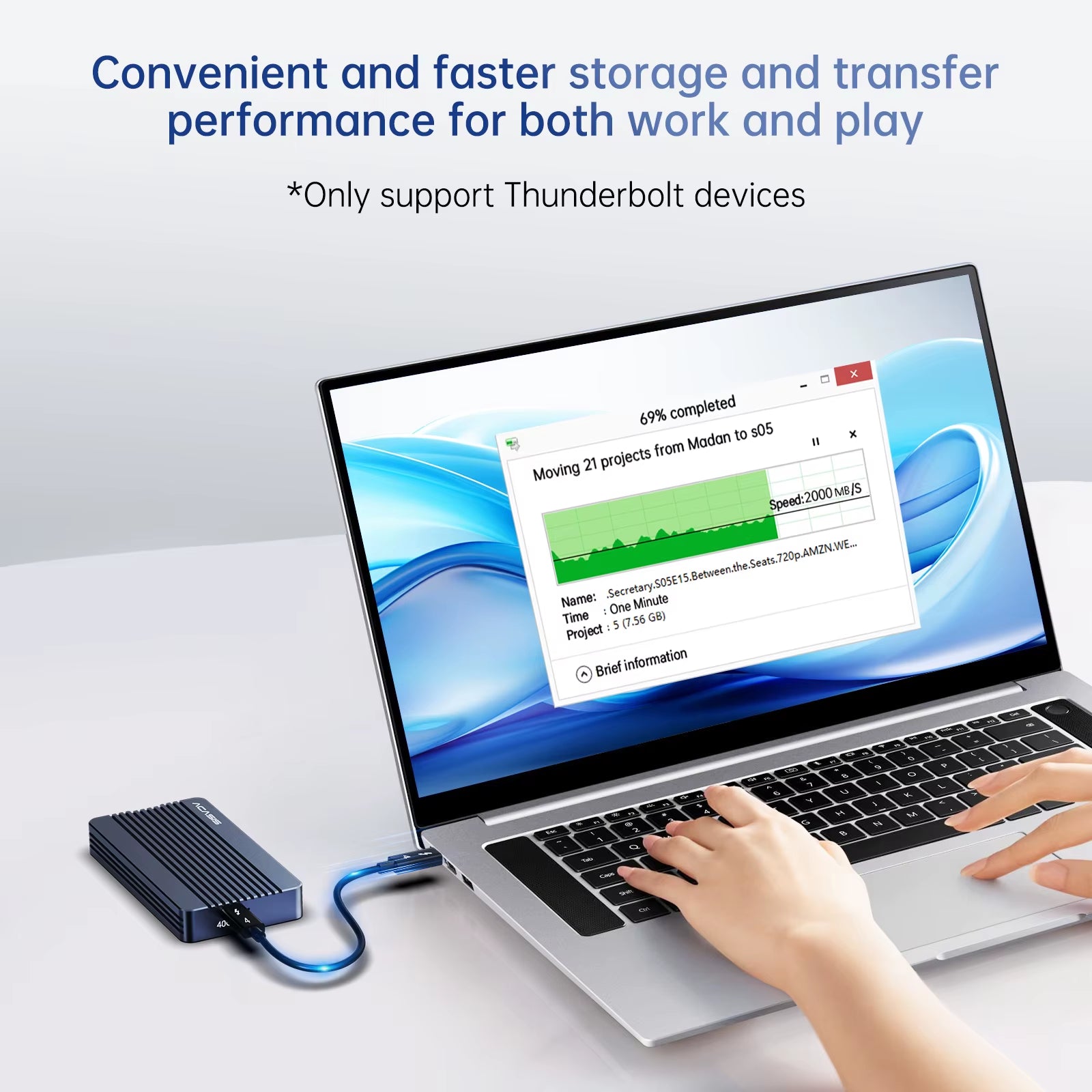 Thunderbolt 3 40Gbps M.2 NVME SSD Enclosure 8TB Transparent USB C SSD Case with 40Gbps Free Cable for Mac Windows